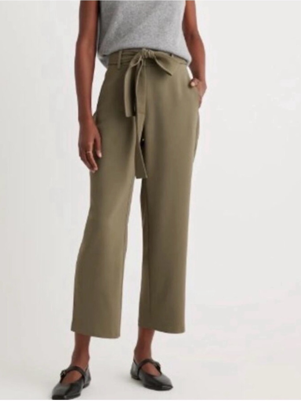 Quince Stretch Crepe Paperbag Pants Olive Green 🫒